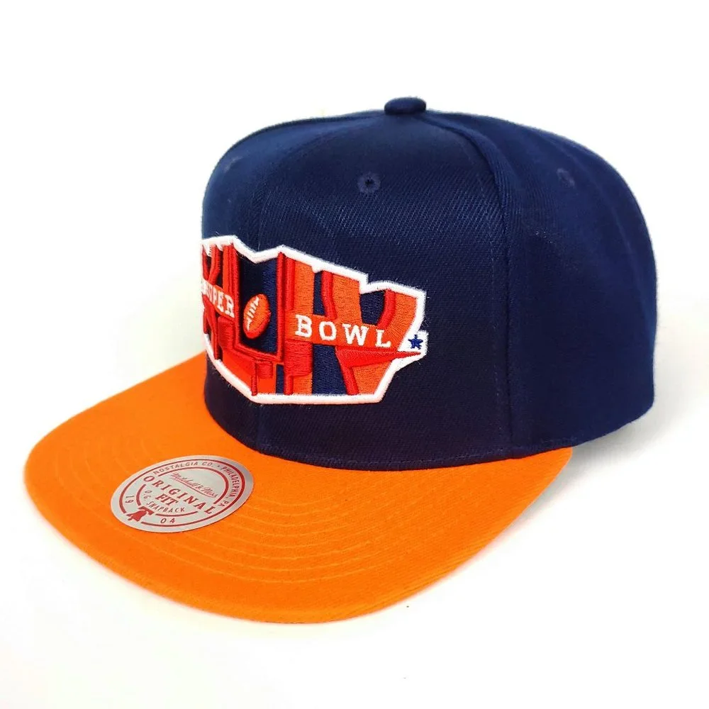 Super Bowl XLIV Mitchell‎ & Ness NFL Snapback Hat 3D Logo Navy Orange Cap NWT